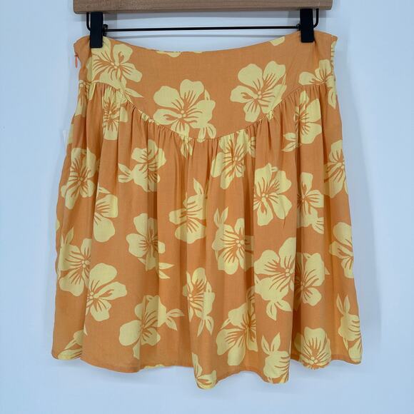 Abound Drop Waist Orange Yellow Tropical Hibiscus Floral Mini Skirt Summer XS - Picture 1 of 5